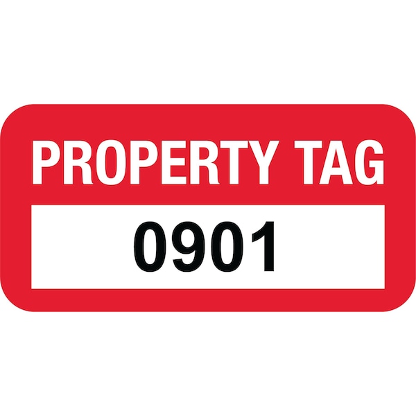 Lustre-Cal VOID Label PROPERTY TAG Dark Red 1.50in x 0.75in Serialized 0901-1000, 100PK 253774Vo1Rd0901 - main